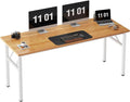 Need Large Folding Computer Desk, 62 Inch Writing Table, Teak | No-Assembly by Need