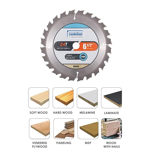 Luckyway 6-1/2 Inch 24T with 5/8 Inch Arbor TCT Circular Saw Blade for Cutting Wood