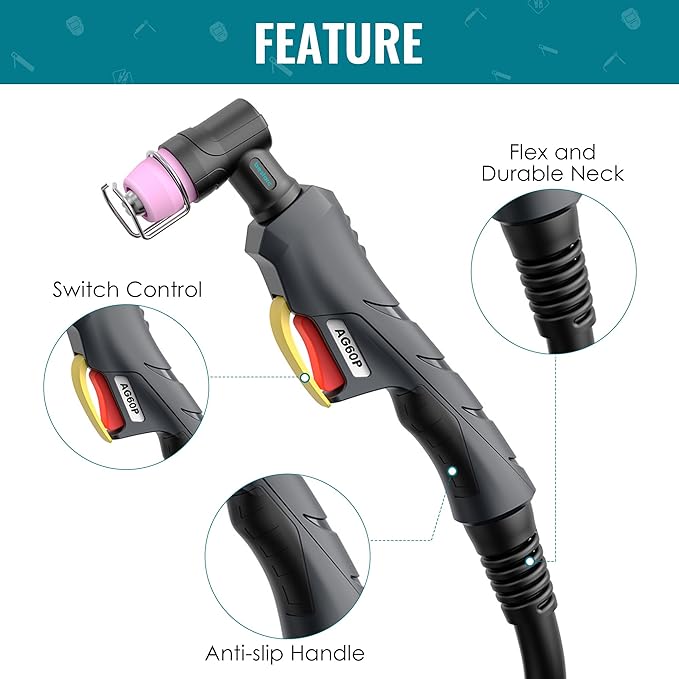 Pilot Arc Plasma Cutting Torch, AG60P 4 Meters High Frequency Air Plasma Cutting Torch AG60P Suitable for Plasma Cutter BTC500DP, BTC650DP, CUT55P