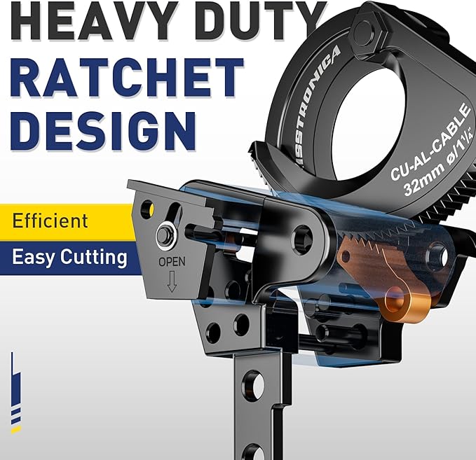haisstronica Cable Cutters Ratcheting Cable Cutter Heavy Duty Wire Cutters for Copper Aluminum Cable Cutting Up to 500 Kcmil