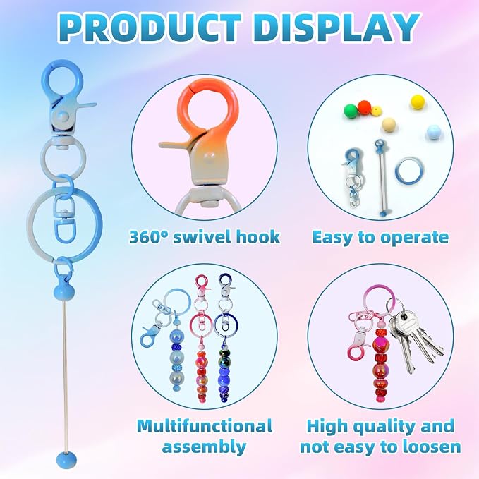 DNLEGULI 80 Pcs Beadable Keychains Bulk Kit – DIY Keychain Making Supplies - Image 3