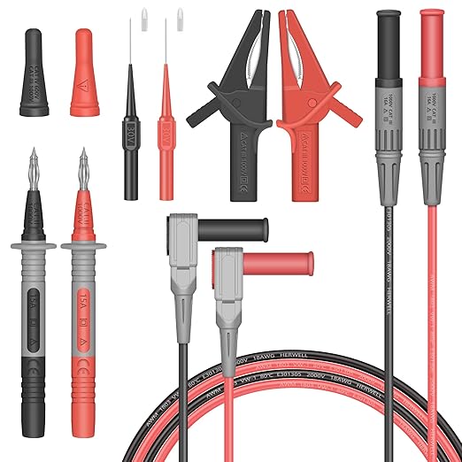 Test Leads Set HANDSKIT Double Insulated Electrical Multimeter Test Lead Kit, Test Leads Probes 4mm Banana Plug with Alligator Clips 30A and Needle Probe 0.7mm