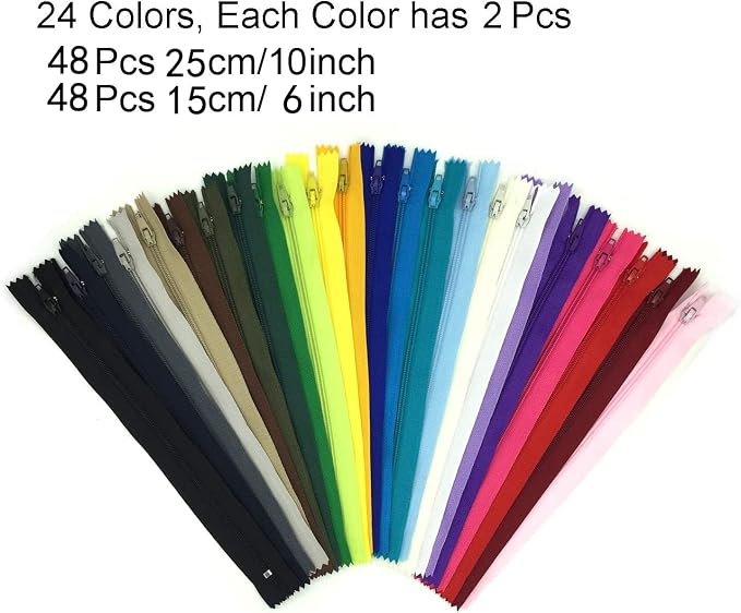 Zippers, DOITEM 48 pcs Zippers for Sewing 6 Inch 10 Inch Multicolor Nylon Coil - Image 2