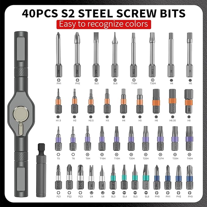 42 in 1 Magnetic Screwdriver Sets,Magnetic Drive Tool with Detachable Ratchet Handle,Multi Bit Ratchet Screwdriver Set,Multi Bit Ratcheting Screw Driver Set with Storage Case Repair Tool Kit (Black)