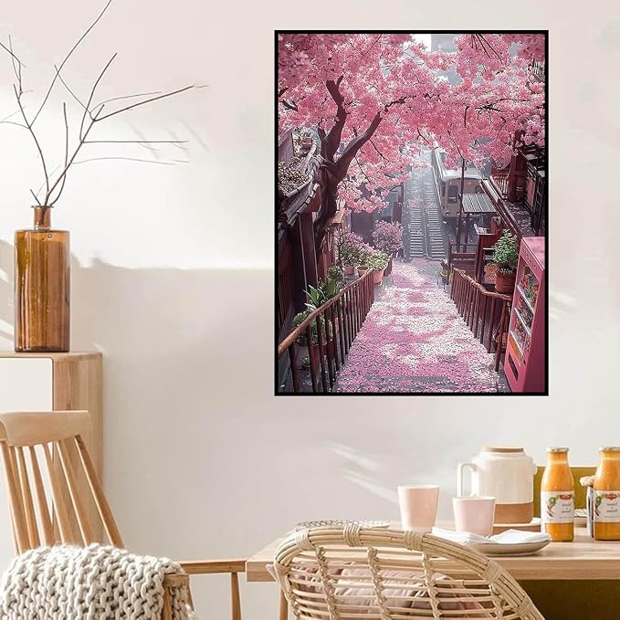 Flowers Diamond Art Kits for Adults, Full Drill Pink Diamond Painting Kits for - Image 3