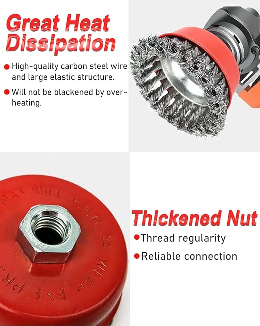4" Wire Wheel Cup Brush, Coarse Twisted Knotted Wire Wheel for Angle Grinder, 5/8-11 Threaded Arbor, 0.02" Carbon Steel Wire Brush for Grinder, Heavy Cleaning Rust, Abrasive (12)