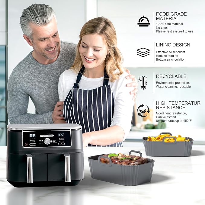 Silicone Air Fryer Liners 2 Pack, Reusable Compatible - Image 7