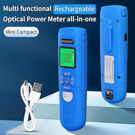 Rechargeable Optical Power Meter L-C70-50km mini Fiber Cable Tester Suitable for SC/FC/ST/LC Interface 4-in-1 Function Built-in 50km Visual Fault Locator RJ45 Network Testing with 1 FC-LC Adapter