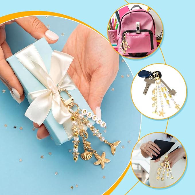 Cunno 776 Pcs Beach Seashell Bag Charm Making Kit, Ocean Coastal DIY Keychain - Image 5