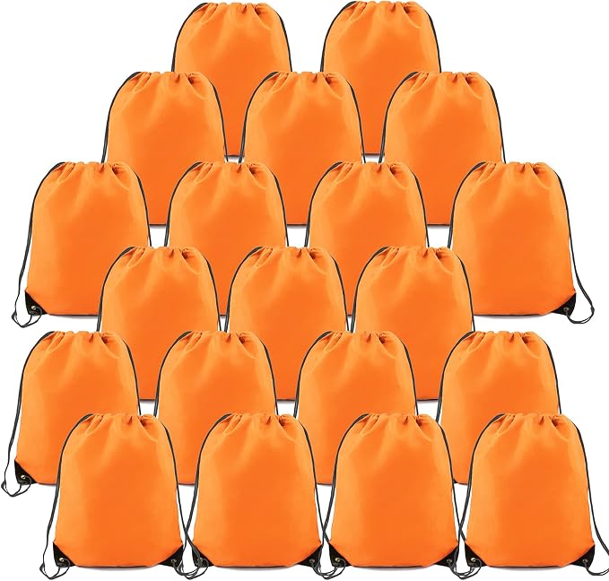 BeeGreen 20 Pieces Orange-String-Bag-Pack-Bulk Durable Cinch Gym Sacks by BeeGreen