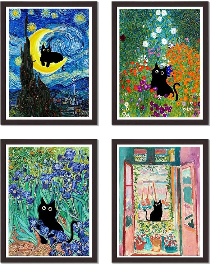 4 Pack Cat Starry Sky Flower Window Stamped Cross Stitch Kits by DIYHomeDecor