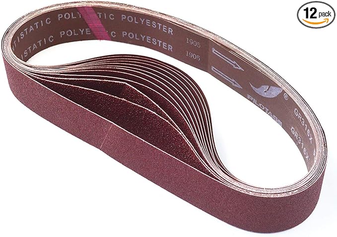 2 x 42 Inch Aluminum Oxide Sanding Belts, 2 Each of 40/80/120/150/240/400 Assorted Grits Abrasive Belts for Belt Sander, 12-Pack