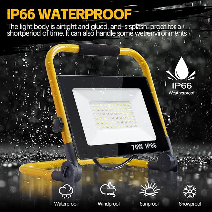 7000 Lumen Work Lights with Stand, 1 Adjustable Head LED Work Light, with Adjustable and Foldable Tripod Stand, Waterproof Lamp with Individual Switch with 6500 Kelvin Color Temperature (1-Head)