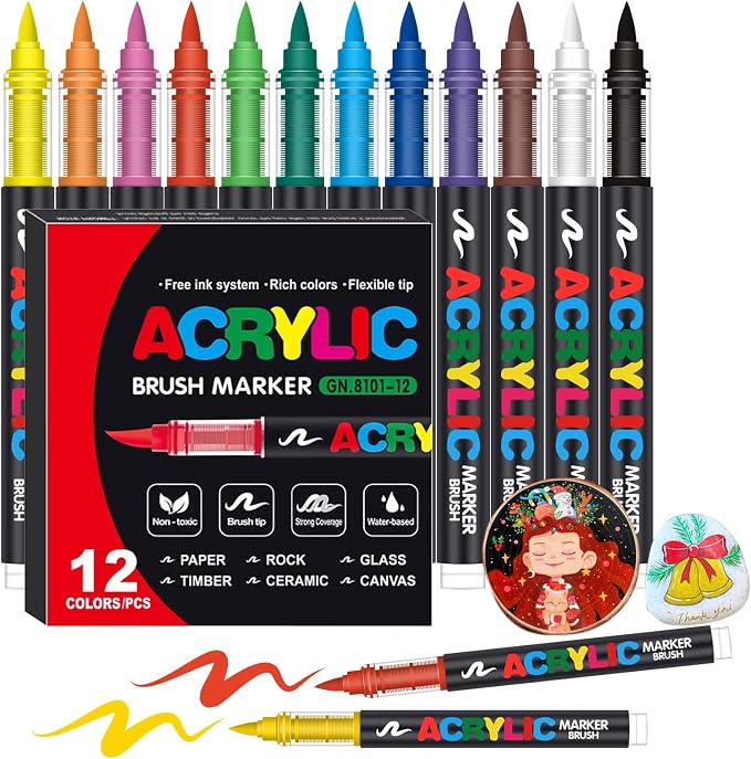 Amamao Acrylic Paint Markers, Soft Brush Tip Pens and Markers, Acrylic Paint by Amamao