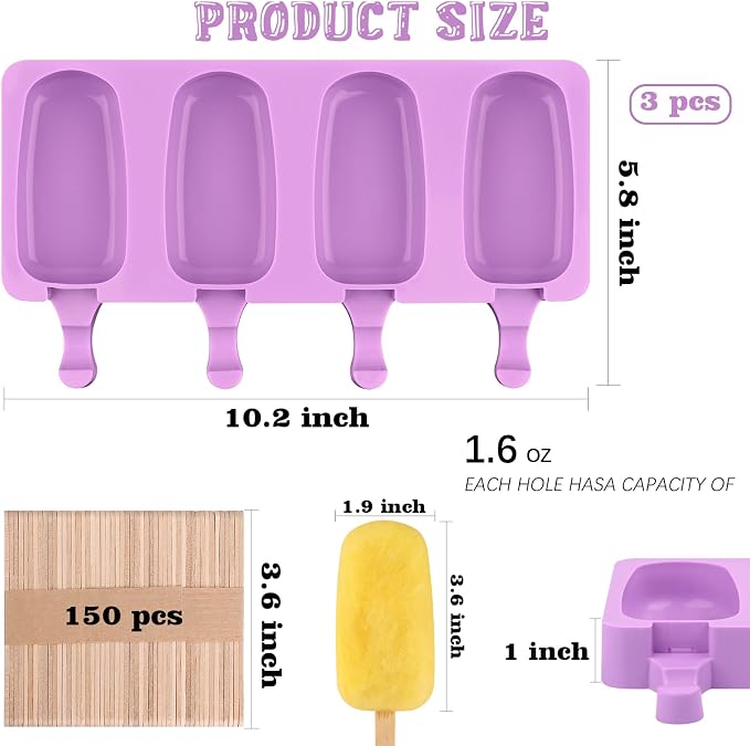 Sakolla 3 Pcs 4 Cavity Popsicle Silicone Molds - Image 2