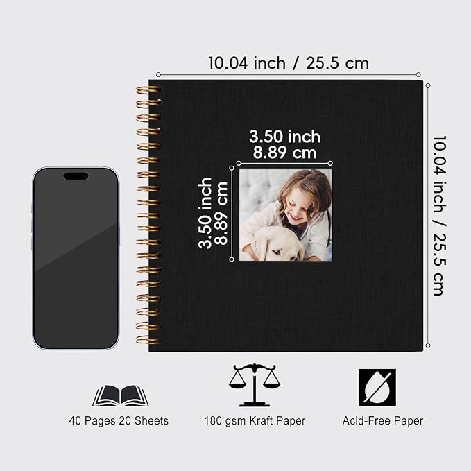 10 x 10 Inch Scrapbook Photo Album, Hardcover Kraft White Pages Arch Window - Image 3