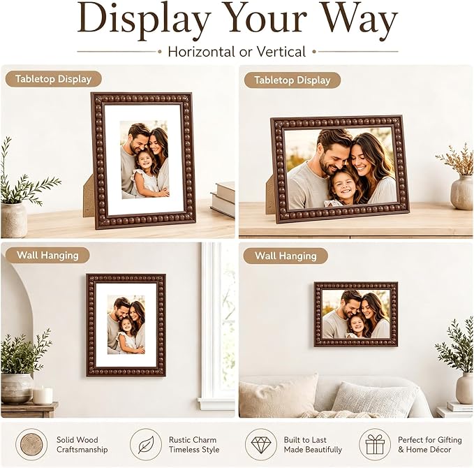 Solid Wood 8x10 Picture Frame Beaded Frame - Image 6