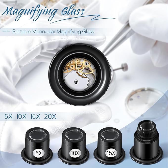 LXIANGN 5 Pcs Jewelers Loupe 5X/10X/15X/20X Portable Monocular Magnifier - Image 2