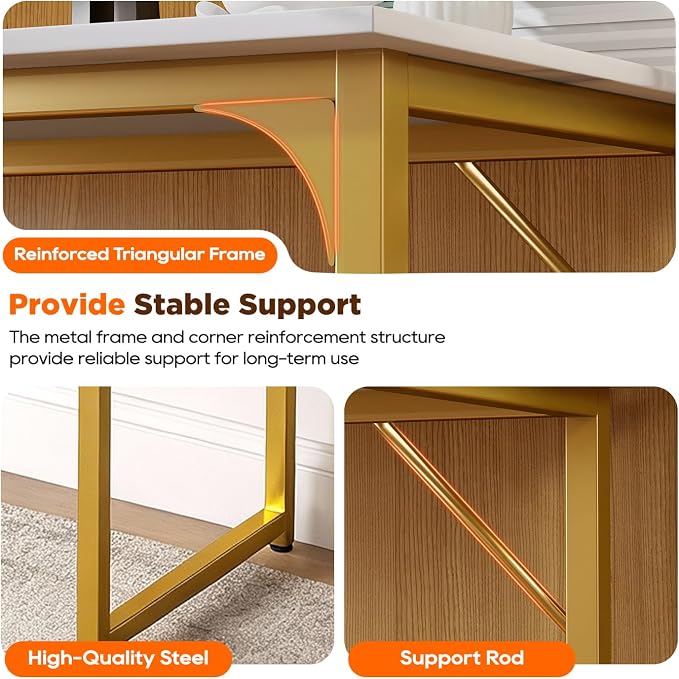 PayLessHere | 63 Inch Computer Desk | White Gold | Office Desk - Image 5
