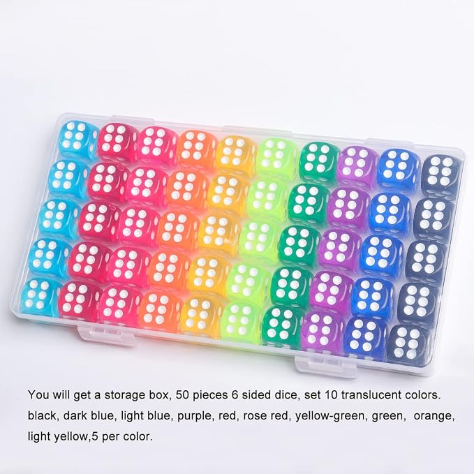 50 Pieces Dice Set, 14mm Bulk 6 Sided Colored Dices - Image 6