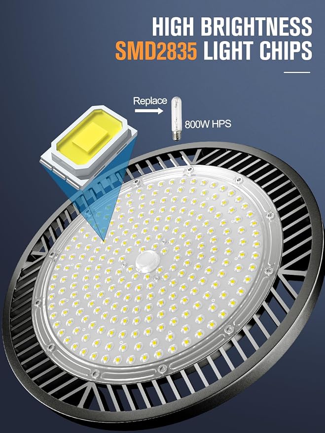 Super Bright 250w UFO LED High Bay Light 35000lm with Plug 5ft Cable (Eqv.1000w Mh/Hps/Hid),5000k High Bay Led Shop Lights Garage Lighting for Garage Factory Workshop Warehouse Barn -6pack