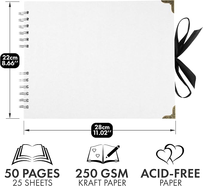 Bstorify Square Scrapbook Photo Albums 50 Pages White Thick Paper, Metal Corners - Image 2