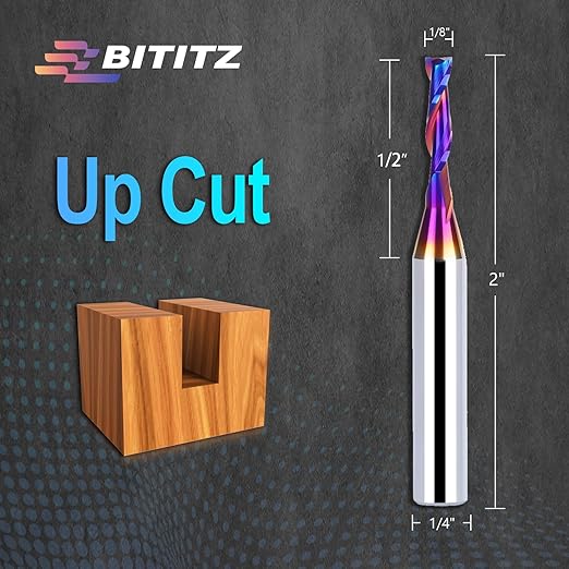 2PCS Upcut Spiral Router Bit 1/4 Inch Shank 1/8 Inch Cutting Diameter 1/2 inch Cutting Length with Extra Long Life Coating CNC Router Bits End Mill for Wood Cutting, Slot Mortise, Engraving