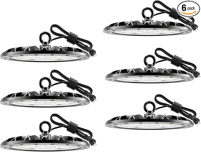 loyal 6 Packs 100W UFO LED High Bay Light, 10000LM LED High Bay Shop Light, 6000K Daylight LED Bay Light with 1.2M Cable US Plug, Commercial High Bay Lighting for Warehouse Workshop Garage Factory
