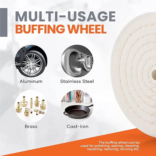 Buffing Wheels for Bench Grinder - 6 Inch Extra Thick Buffing Wheel Fine Cotton Sewn Rigid Treated Spiral with a 1/2” Center Arbor Hole - 80 Ply Polishing Wheel for Bench Grinder (2 Pack)–by Drixet