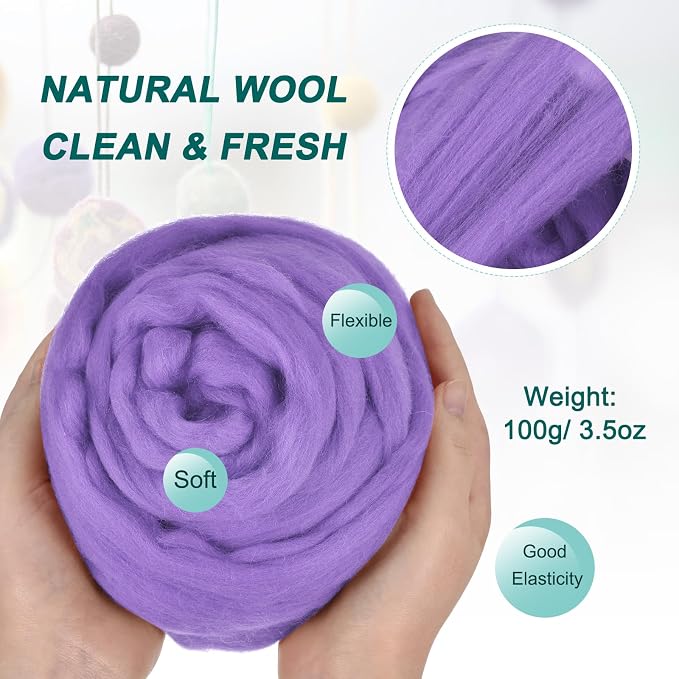 uxcell Needle Felting Wool, 3.5 Oz Nature Fibre Wool Yarn Roving - Image 2