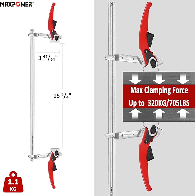 MAXPOWER Ratcheting Table Clamp, 15 3/4" Double Force Bar Clamp, Multifunctional F Clamp for Welding, Woodworking, Metal Working and DIY, Max Clamping Force 705 LBS