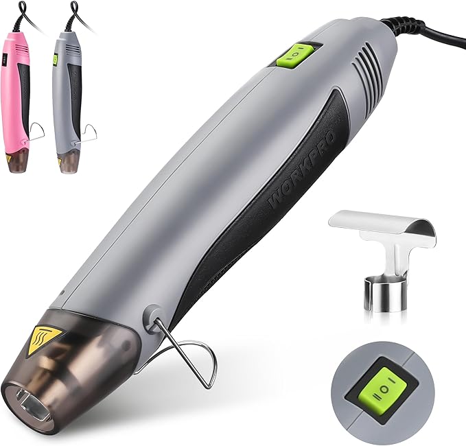 WORKPRO Heat Gun, 400W Mini Hot Air Gun with Reflector Nozzle, 2 Temp Settings 482℉(250℃)/842℉(450℃) and 5.9ft Long Cable Overload Protection for Craft Embossing, Shrink Wrapping PVC, Drying Paint