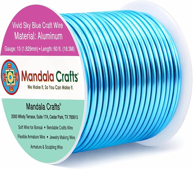 Mandala Crafts 13 Gauge Vivid Sky Blue Anodized Aluminum Craft Wire, 60 FT | by MandalaCrafts