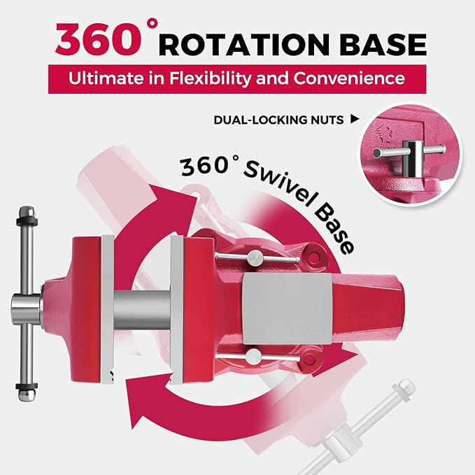 Forward Round Bench Vise 4 Inch Heavy Duty, 1740 Economic Industrial Vice with 360° Swivel Base, 4" Jaw Width, 4 1/2" Max Jaw Opening, 3-1/8" Throat Depth, 72,000PSI Ductile Iron