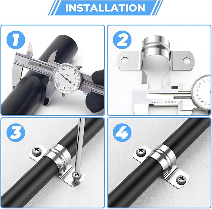 60Pcs 1/2 Inch (12mm) 304 Stainless Steel Conduit Clamps, U-Tube Strap Pipe Clamp Two Hole Strap U Bracket Rigid Pipe Strap Clamps Metal Conduit Strap Tension Clips U-tube Clamp Heavy Duty
