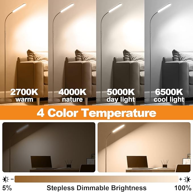 marctronic Grey LED Floor Lamp, 18W 1800LM Bright Floor Lamps - Image 3