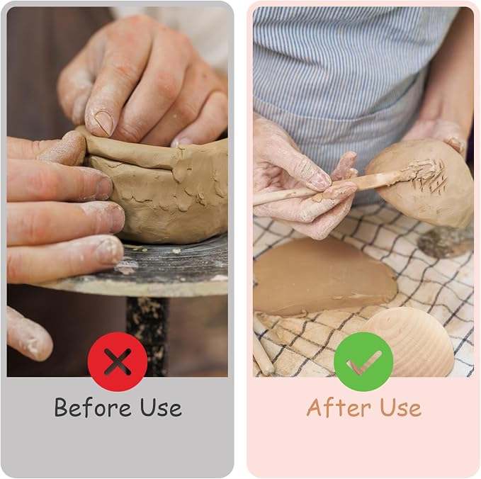 ZENFUN 8 Pcs 8 Sizes Half Round Pottery Tools Set, Wooden Ceramic Top Tool Clay - Image 5
