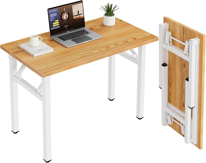Need Small Folding Computer Desk, 35.8 Inch Writing Table, Teak & White | by Need