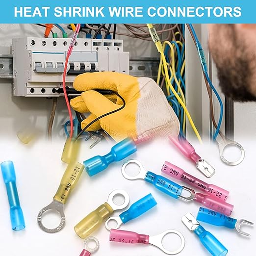 Tnisesm 120Pcs Heat Shrink Wire Connectors, Waterproof Insulated Automotive Marine Electrical Terminals Kit, Crimp Connector Assortment, Ring Fork Spade Splices