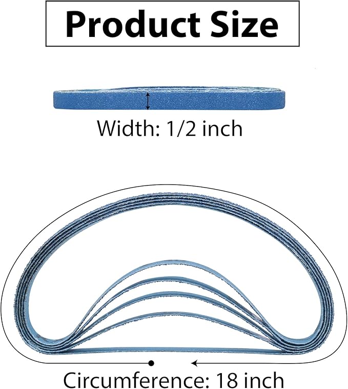 1/2 x 18 Zirconia Sanding Belts, 35 Pcs 7 Each of 40/60/80/100/120 Assorted Grits, 1/2x18 Inch Sanding Belts for Air Belt Sander, Knife Sharpening, Metal Polishing, Woodworking
