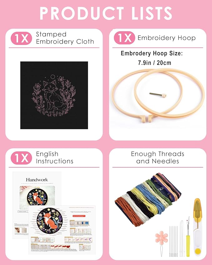 TINDTOP Embroidery Kit for Beginners Adult, Fox Embroidery Kit | Include - Image 2