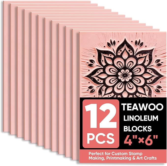 TEAWOO 12Pcs Linoleum Blocks for Printmaking – 4"x6" Premium Rubber Stamps by TEAWOO