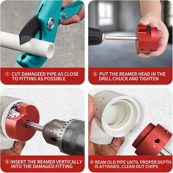 PVC Pipe Fitting Reamer Kit, Plumbing Pipe Saver,PVC Socket Saver with 3/8-Inch Hex Shaft PVC pipe reamer tool Contains PPR150 Size:1.5"