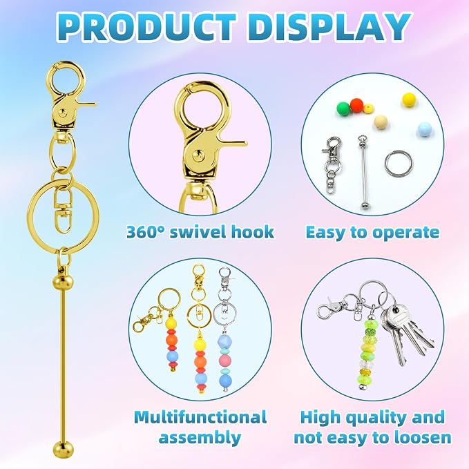 80 Pcs Beadable Keychains Bulk Kit – DIY Keychain Making Supplies - Image 3