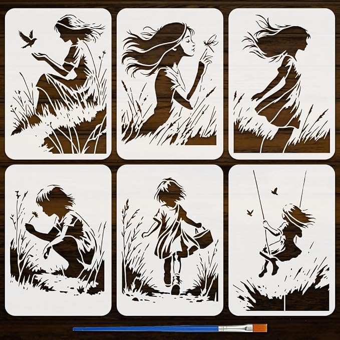 FINGERINSPIRE 6PCS Graffiti Lady Stencils by FINGERINSPIRE