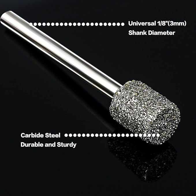 Stone Carving Set Diamond Burr Bits Compatible with Dremel, 46Grit 150Grit 20PCS Polishing Kits Rotary Tools Accessories with 1/8'' Shank for Engraving, Grinding, Stone, Rocks, Jewelry, Glass