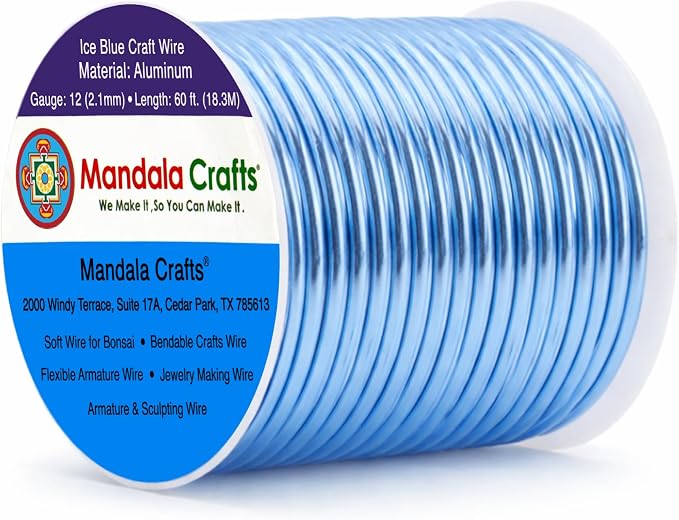 Mandala Crafts 12 Gauge Ice Blue Anodized Aluminum Craft Wire, 60 FT | Colored by MandalaCrafts