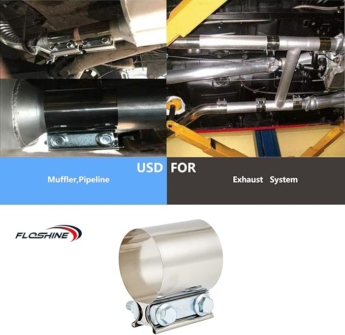 Butt Joint Band Clamps,Exhaust Muffler Clamp Exhaust Pipe Clamps Sleeve Stainless Steel (2, 2.5'')