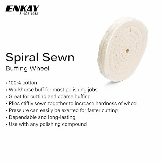 ENKAY - 6" Spiral Sewn Buffing Wheels (2 Pack) or Polishing Metal and More, for Use with Polishing Compounds, Buffing Machines & Bench Grinders (55 Ply Each)
