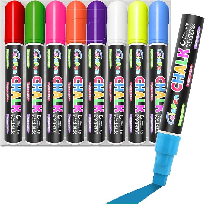 Celepen Window Chalk Markers for Cars Glass Washable, 8 Colors Jumbo Liquid by Celepen